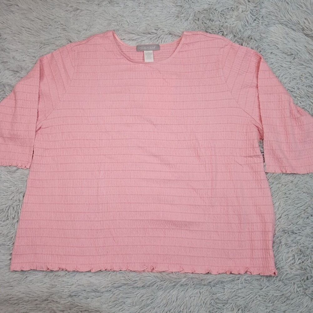 Modern Soul Shirt Womens 3X Pink Textured Blouse Soft Stretch Cottage Core New‎